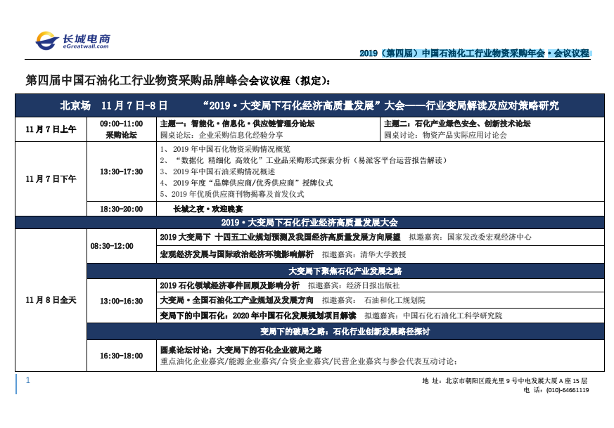 2019（第四屆）中國石油化工行業(yè)物資采購年會·會議議程-