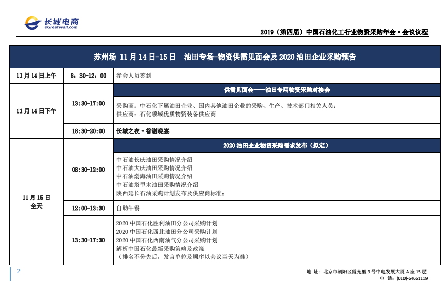 2019（第四屆）中國石油化工行業(yè)物資采購年會·會議議程-